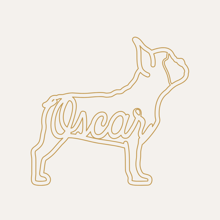 Charm preview: a French Bulldog silhouette with the name Oscar inside