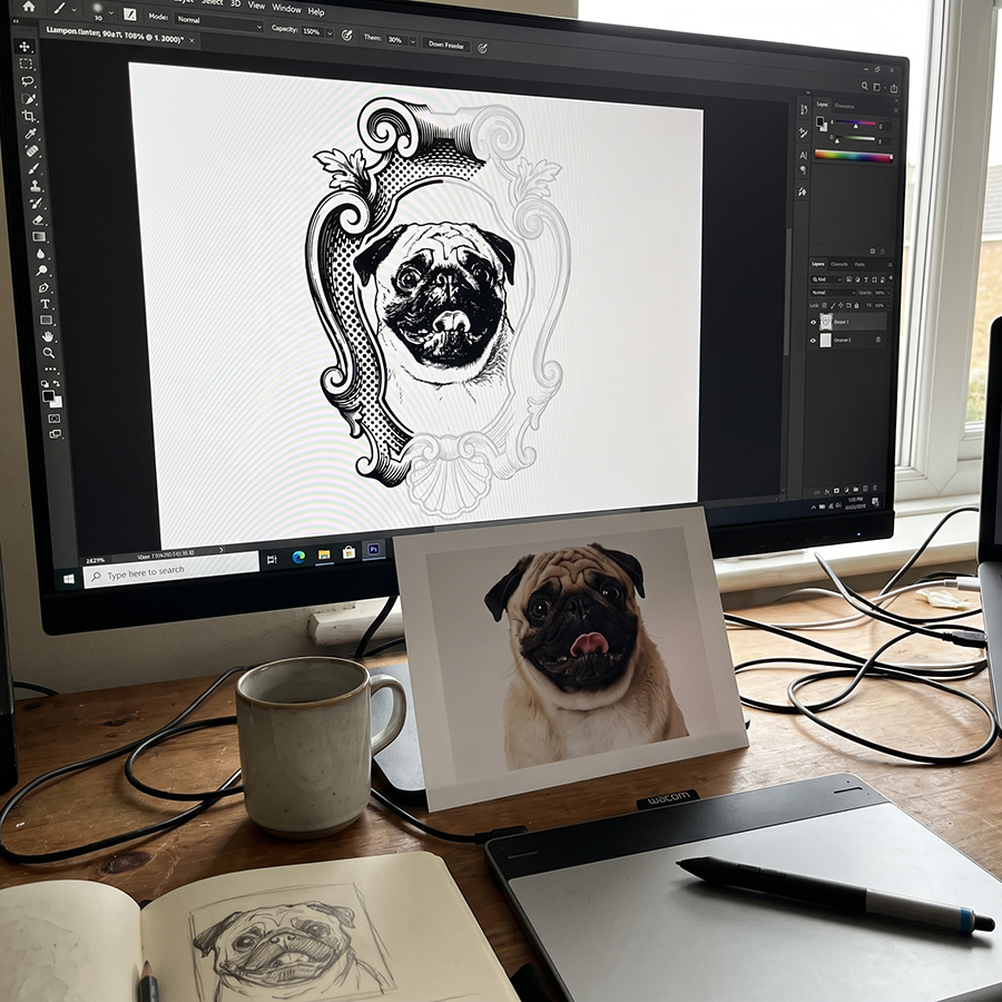 Artist working on a portrait